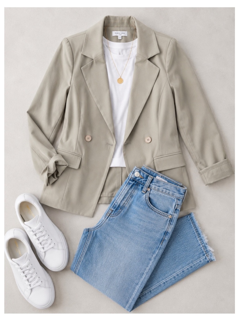 🟠NWT PEACH LOVE Double Breasted Blazer in Taupe